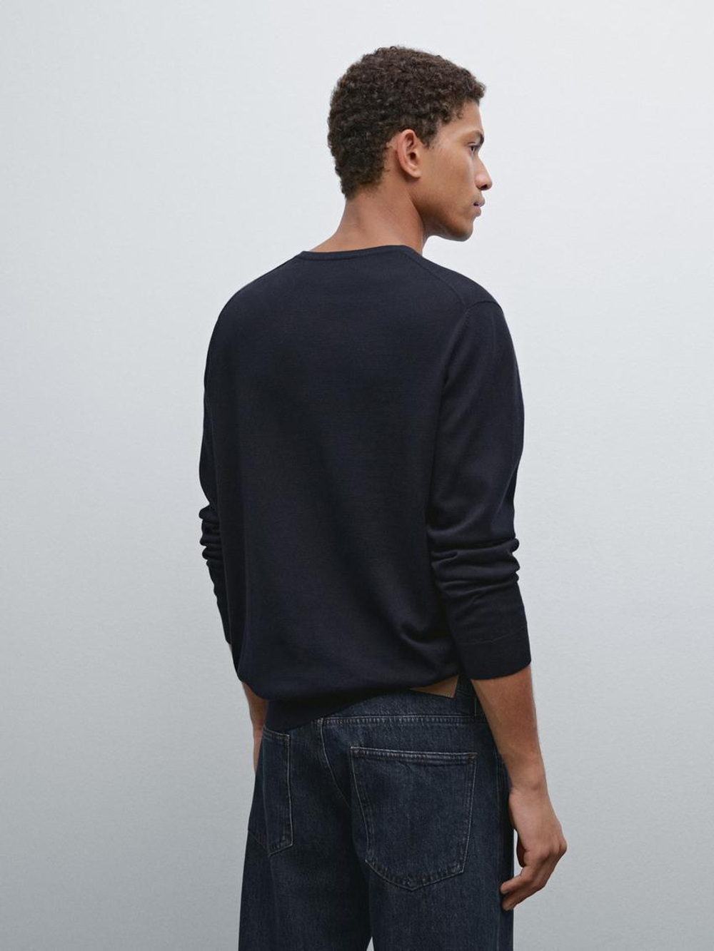 Massimo Dutti Хлопковый свитер с длинными рукавами, темно-синий