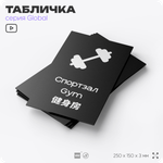 Табличка Спортзал, на дверь и стену, информационная и мультиязычная (русский, английский, китайский), серия GLOBAL, 25х15 см, Айдентика Технолоджи