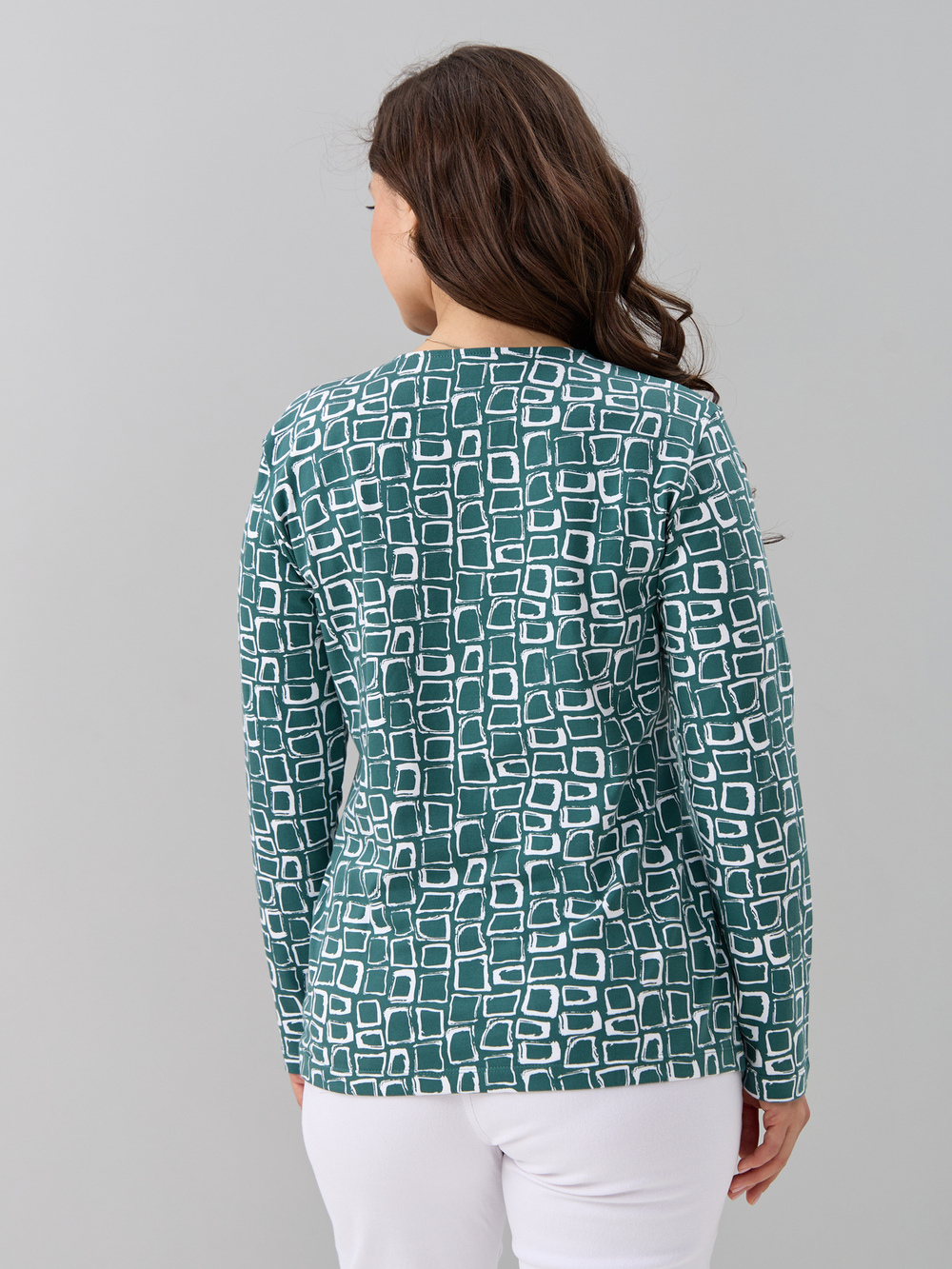 Лонгслив ЛНкл-081/изумруд-квадратбелый