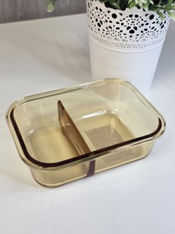 Контейнер  стеклянный прямоугольный с перегородкой для еды с крышкой  650 мл