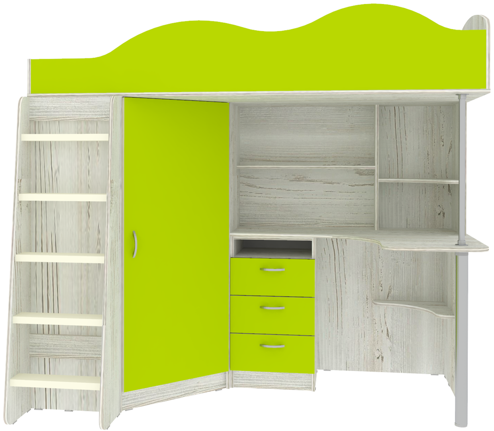 Кровать-чердак КарИВи Пионер с деревянной лестницей Винтерберг Лайм