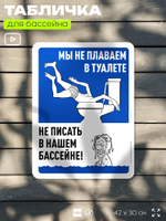 Табличка для бассейна "Мы не плаваем в туалете, не писать в нашем бассейне", на пляж, для общественной и частной зоны отдыха, информационная, 40х30 см, Silver Plane x Айдентика Технолоджи