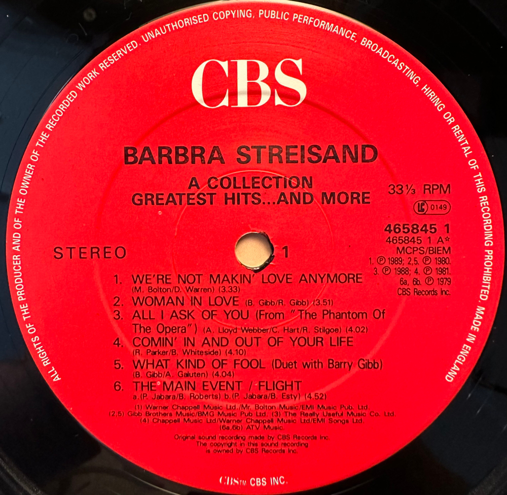 Barbra Streisand - A Collection Greatest Hits...And More (Англия 1989г.)