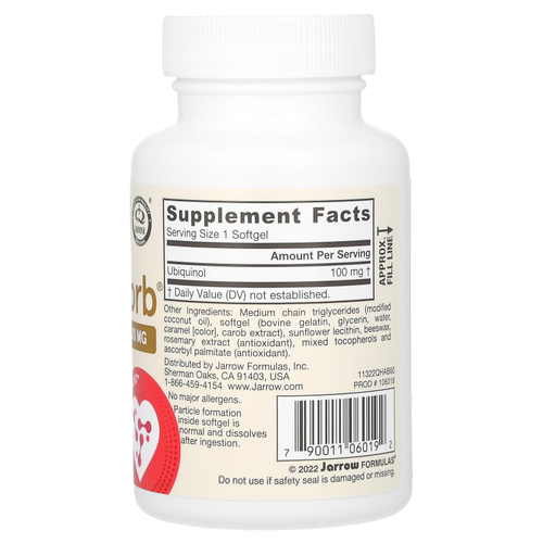 Jarrow Formulas, QH-Absorb, убихинол, максимальное усвоение, 100 мг, 60 капсул