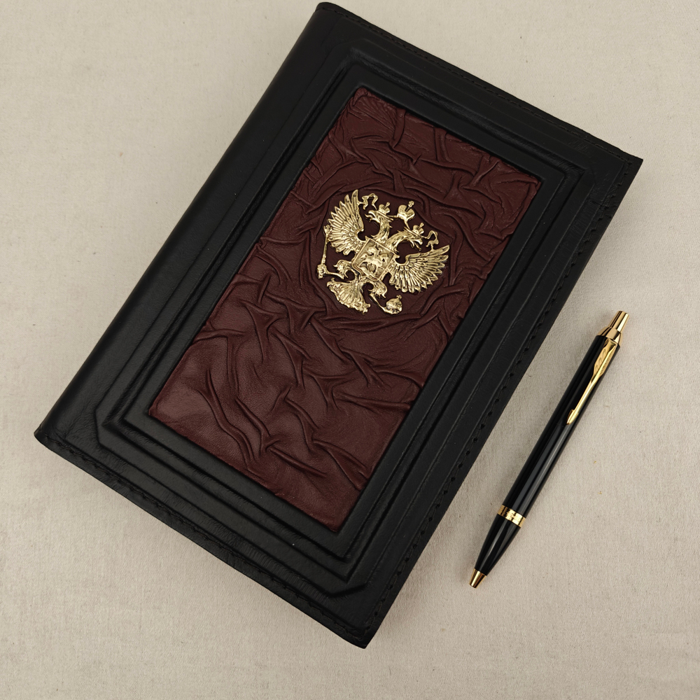 Набор "Ежедневник "Герб РФ" (бел). из натуральной кожи со съемной обложкой и ручкой "