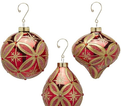 Игрушка Шар красный с золотым узором, в ассортименте, стекло, D10 EDG