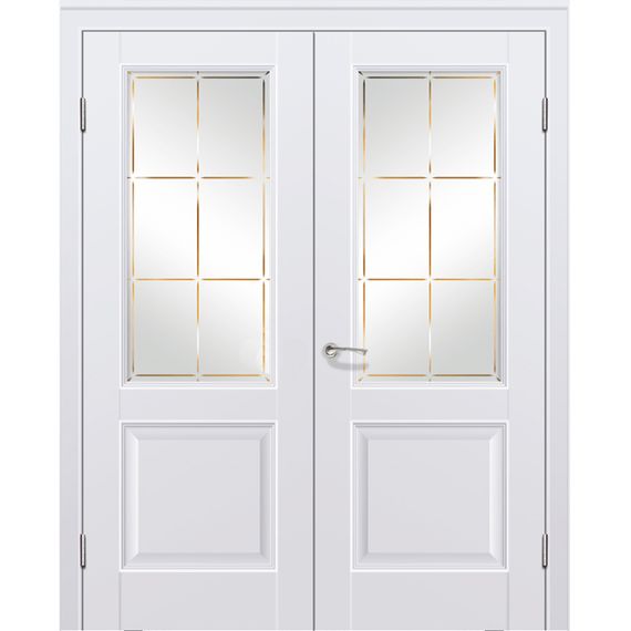 Фото двустворчатой распашной двери Emalex 2 midwhite остеклённая