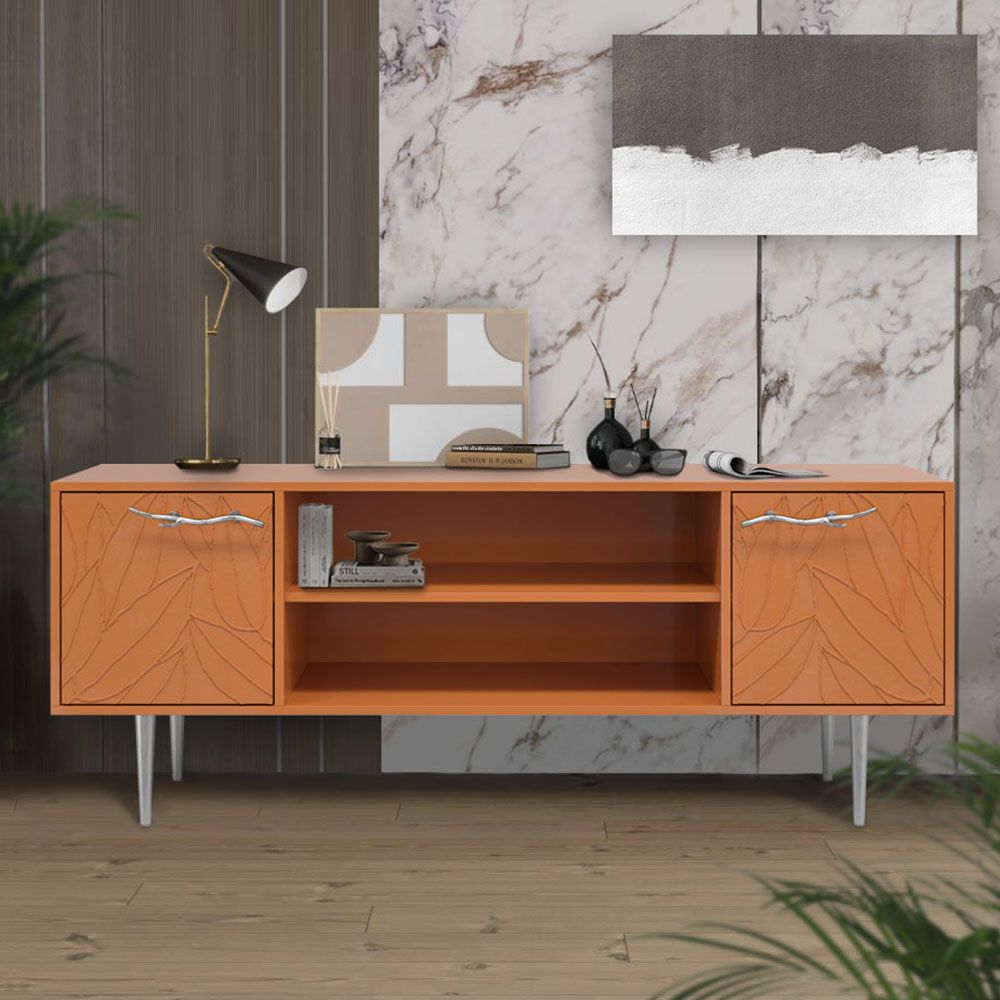 Тумба под ТВ Арт Колор leaves 155см Стайл Сильвер Томленый оранжевый