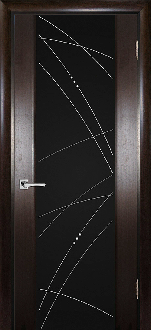 Дверь Страто 02 / Цвет Тонированный черный дуб / Черное триплекс гравировка, рис. Роса / Двери ТЕКОНА