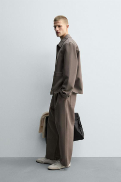 ZARA БРЮКИ BALLOON FIT С ЗАЩИПАМИ, СЕРО-КОРИЧНЕВЫЙ