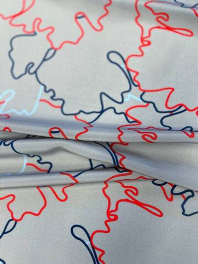 Шелк серый с разноцветным абстрактным принтом