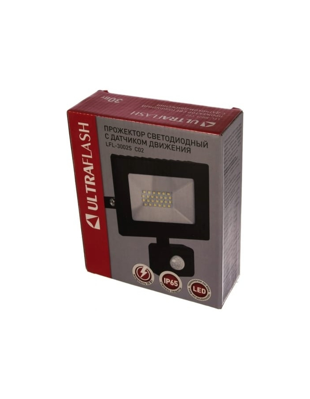 Ultraflash LFL-3002S  C02 черный (LED прожектор с датчиком, 30 Вт, 230В, 6500К)
