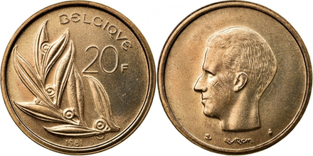 Бельгия 20 франков, 1980 - 1993 BELGIQUE XF