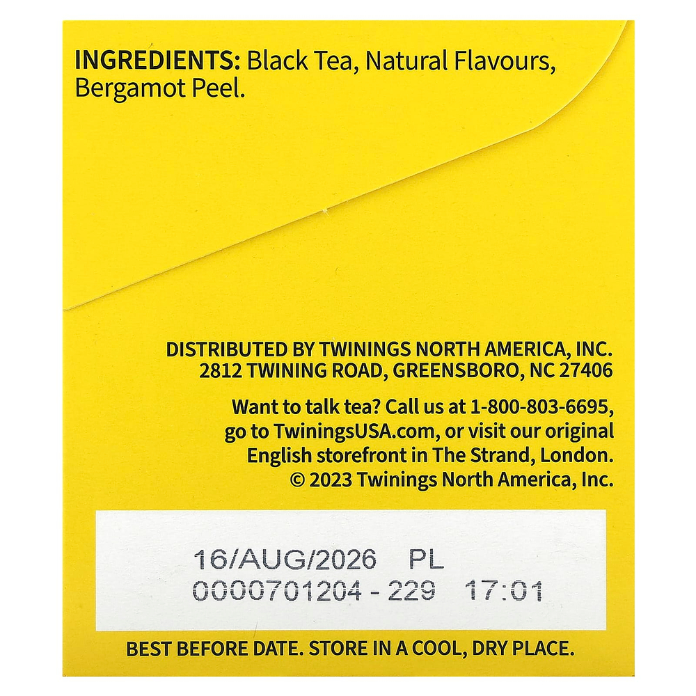 Twinings, черный чай, с бергамотом, экстракрепкий, 20 чайных пакетиков, 40 г (1,41 унции)