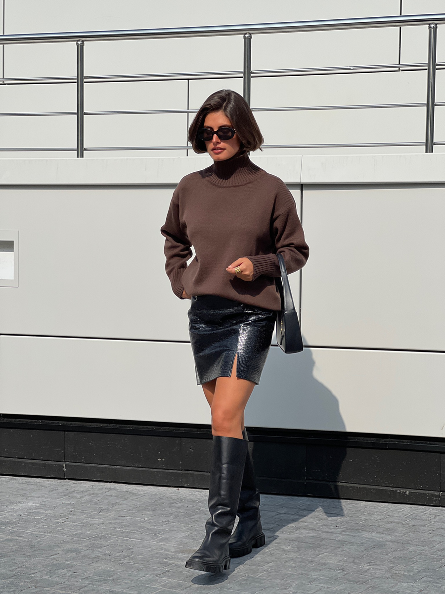 Юбка фактура рептилия мини черная