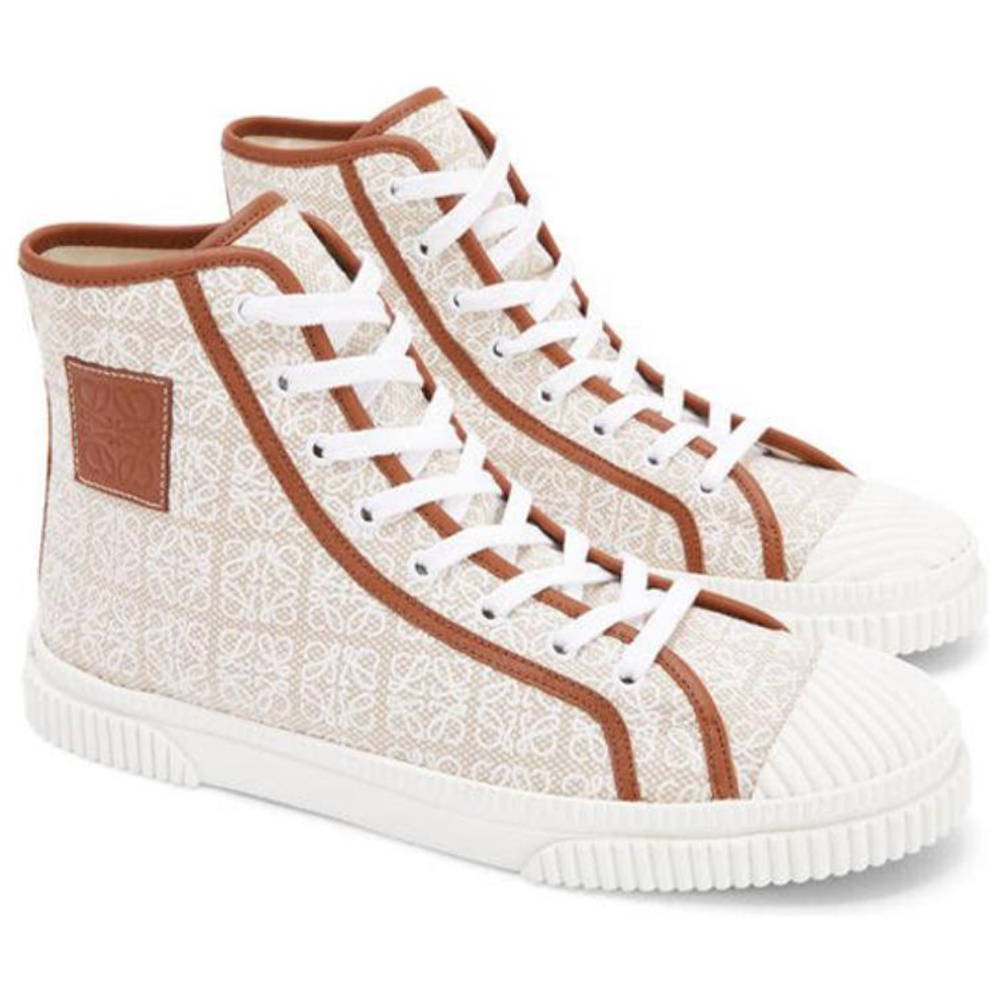 LOEWE Anagram High top Canvas Shoes Men"s White Brown