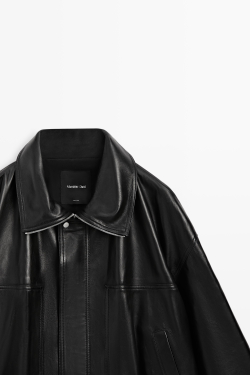 Massimo Dutti Бомбер из кожи наппа, черный