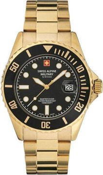 С браслетом Мужские наручные часы с золотым браслетом Swiss Apline Military 7053.1117 diver 42mm 10ATM