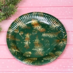 Тарелка бумажная 18 см в наборе 10 шт «Хвойная веточка», изумруд