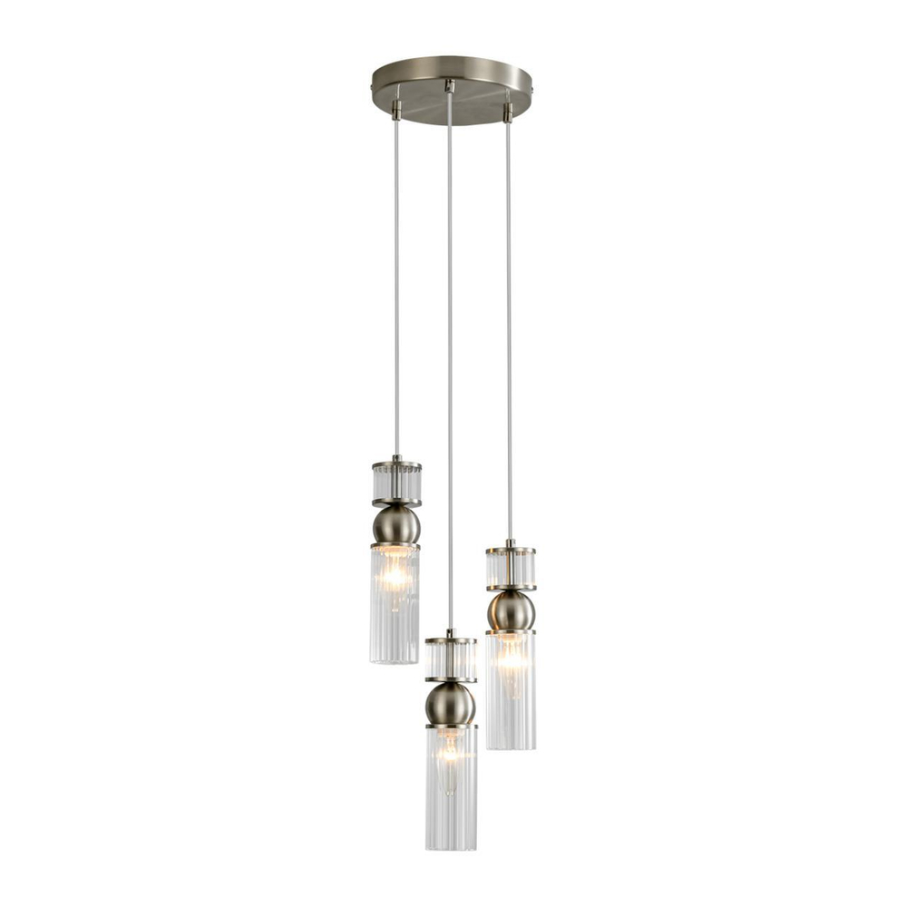 8277/3A MODERNI сатин никель/прозрачный, металл/стекло Подвес Е14 3*40W 220V DENVER