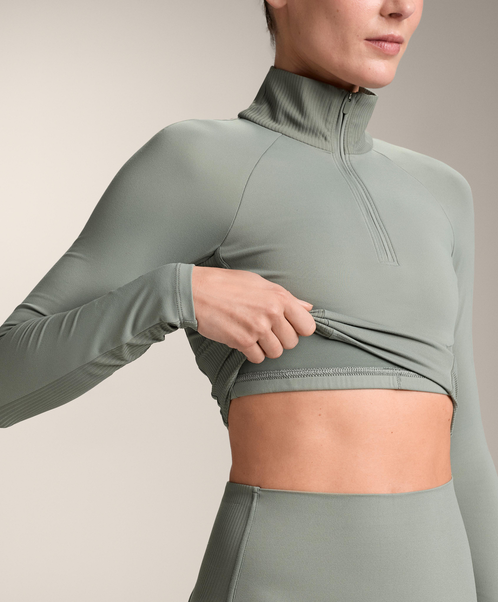 Oysho Лонгслив Comfortlux Rib, серый хаки