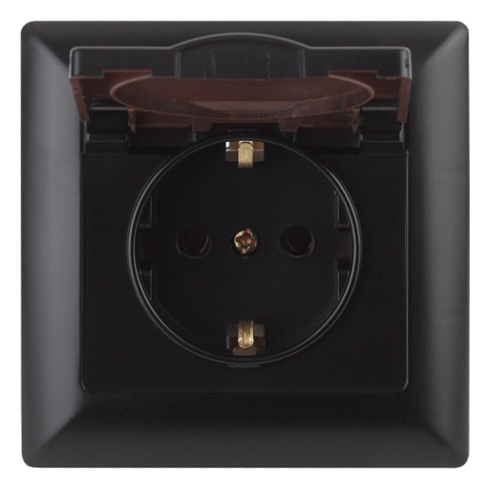 Розетка Intro Solo 4-203-05 с заземлением 2P+E Schuko с крышкой 16А-250В IP20 СУ антрацит | 