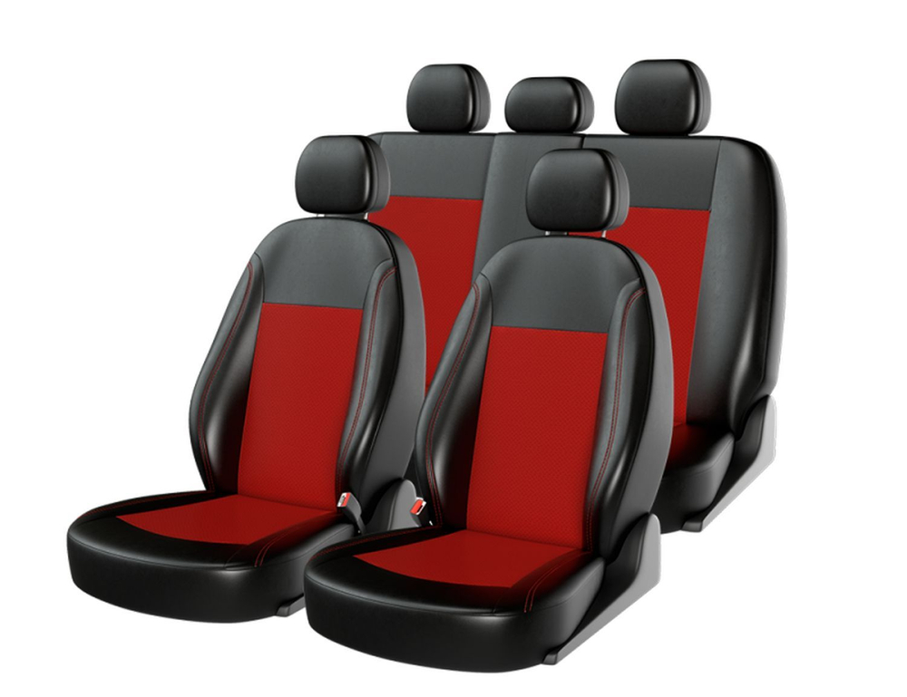 Чехлы на сидения CarFashion «ATOM LEATHER» 10946 - Экокожа -черный/красный/шов красный
