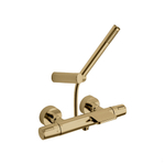 Смеситель термостатический для ванны с каскадным изливом и душевым комплектом TZAR 343901DOC золотой