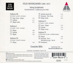 Concerto Koln / Felix Mendelssohn: String Symphonies Nos. 1, 4, 6, 7 & 12 (CD)