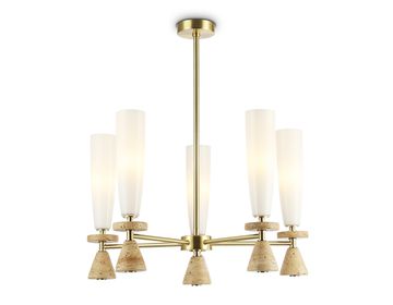 Люстра на штанге с травертином 5*G9 LH75371/5 GD/WH золото/белый High Light Ceramo Modern Ambrella