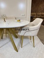 Круглый раздвижной стол "Бонжур", керамогранит, белый мрамор и стулья "ШЕЛЛ"