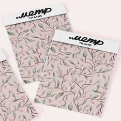 Ткань таффета весенние листья узорные