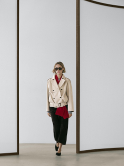 Massimo Dutti Короткий тренч с поясом, бежевый