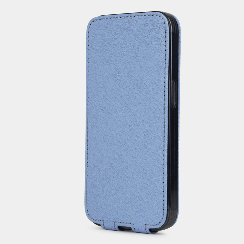 Чехол кожаный для iPhone 14 Pro Max голубого цвета