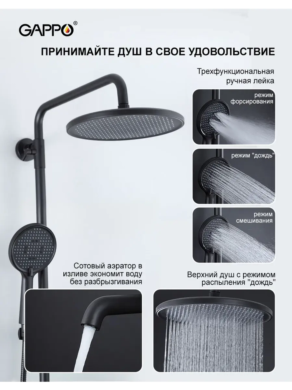 Душевая система с тропическим душем Gappo G2406-6