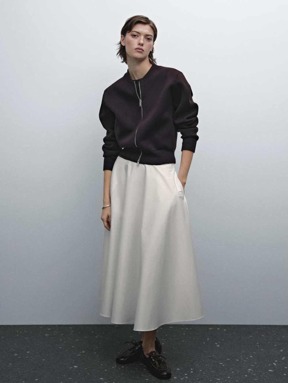 Massimo Dutti Кардиган из смесового хлопка с застежкой-молнией, коричневый