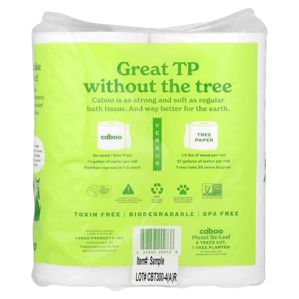 Caboo, Бамбуковые салфетки для ванн, 4 двойных рулона