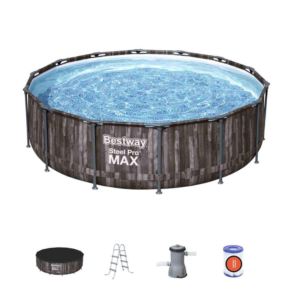 Каркасный бассейн Bestway 427х107 см + фильтр-насос 3028 л/ч, тент, лестница (5614Z BW)