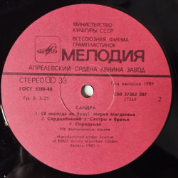 Винтажная виниловая пластинка LP Сандра Sandra The Long Play (СССР 1989) Малышка Little Girl