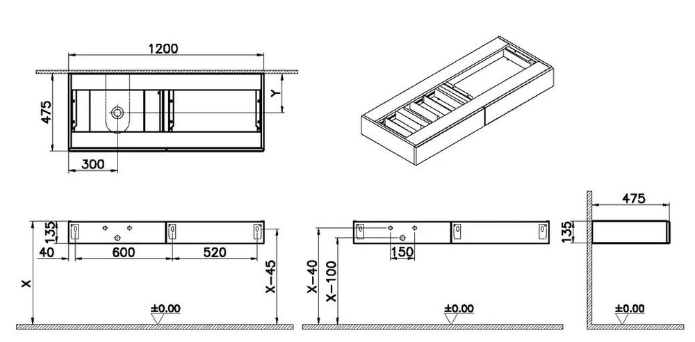 Тумба с раковиной VitrA Origin 120 см L 65681, дуб