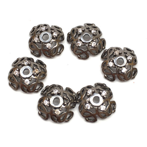 Шапочки с фианитами 10х3 мм, черный родий