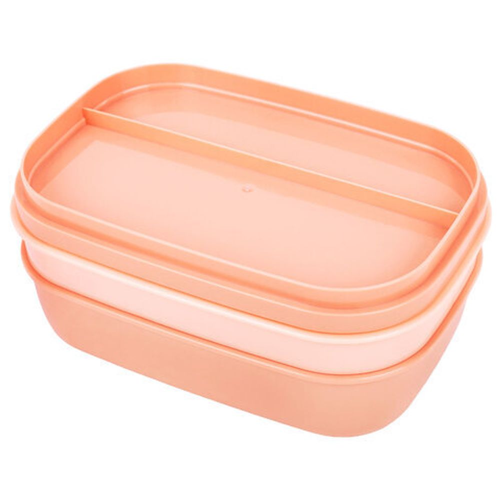 Ланч-бокс контейнер, 3 секции, 8 отделений, 1,9 л, ложка, вилка, нож, 10х21х14 см, персиковый, JOYLUX (ДЖОЙЛЮКС), 609351