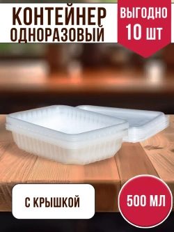 Контейнеры одноразовые пластиковые с крышкой 500 мл, 10 ШТ