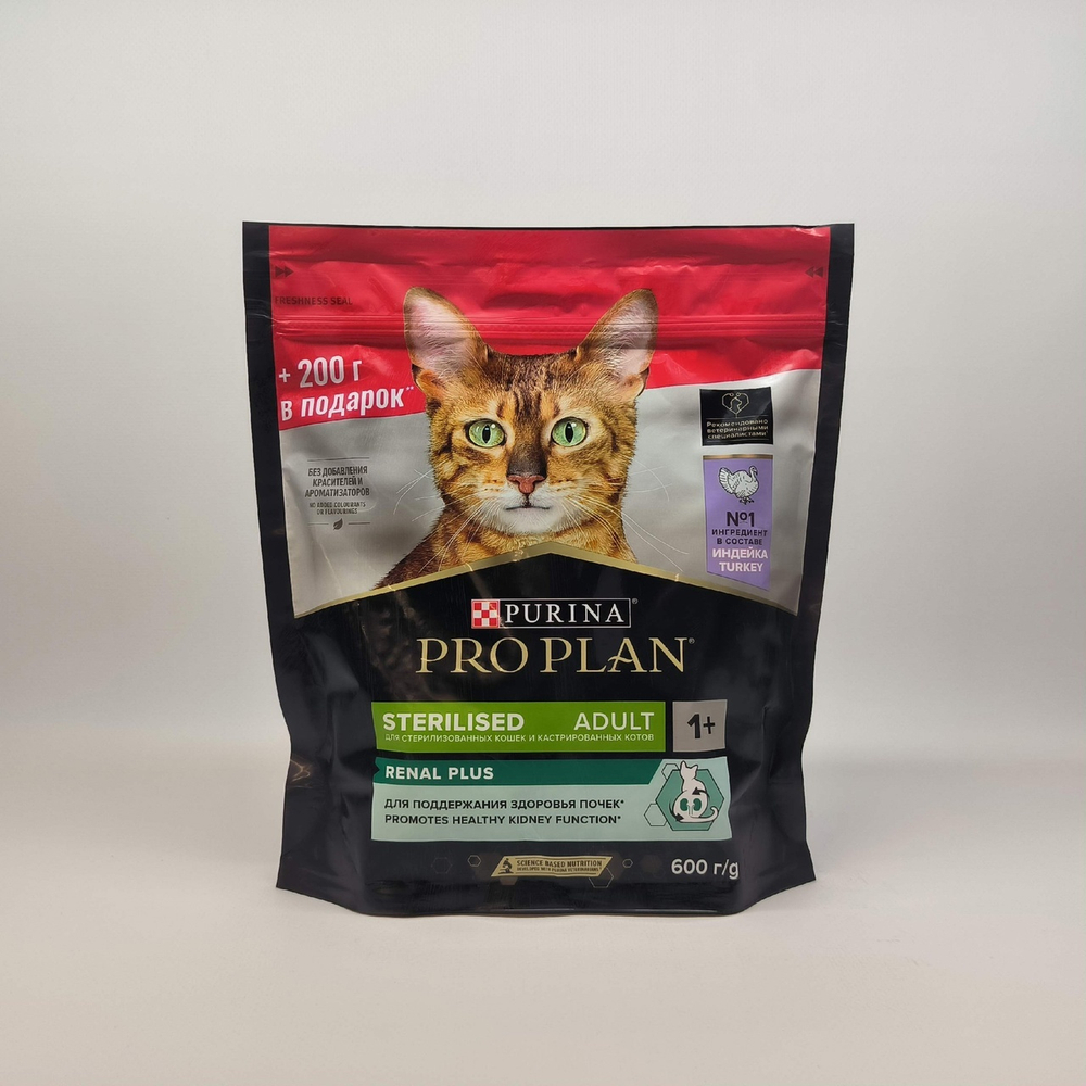 Сухой корм с индейкой Renal plus для взрослых стерилизованных кошек Pro Plan, 400гр+200гр