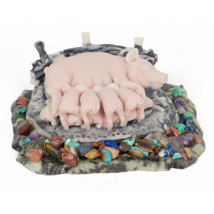 Сувенир "Свинья с поросятами" из мрамолита R117041