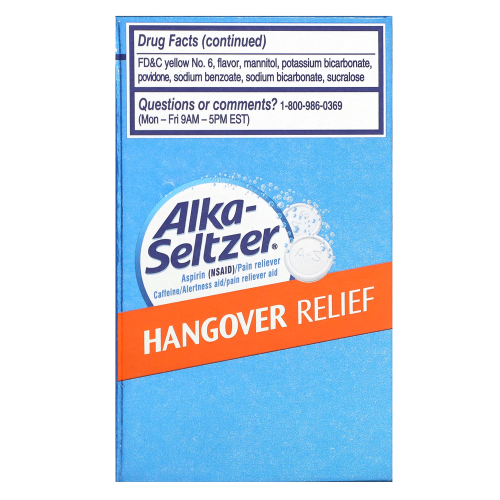 Alka-Seltzer, От похмелья, апельсиновая шипучка, 10 пакетиков, по 2 шипучие таблетки