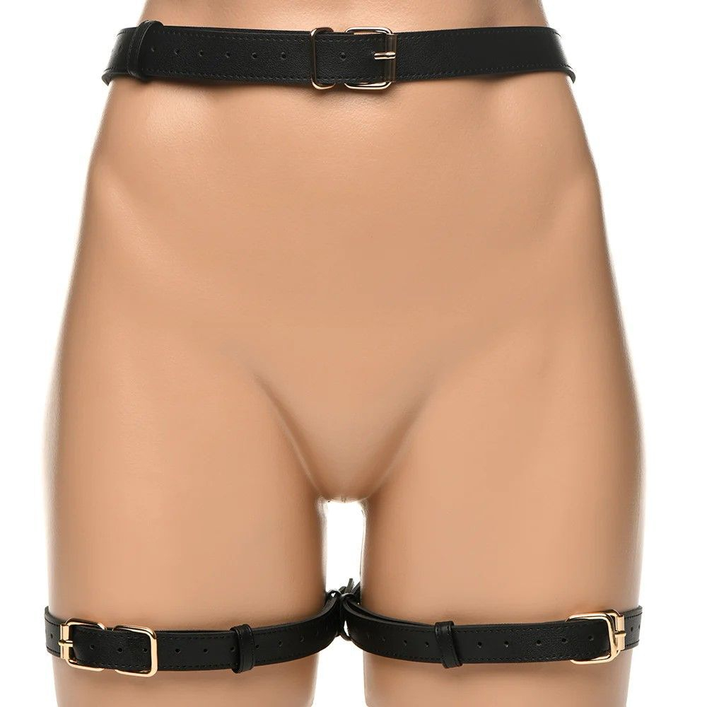 Черная сбруя Bondage Harness на бедра с бантиками - размер M-L (Размер: M-L) (Цвет: черный)