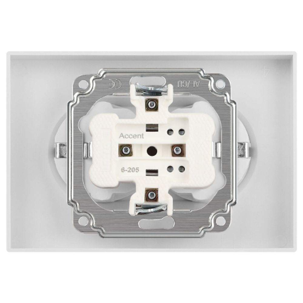 Розетка Intro Accent 6-205-01М 2X2P+E Schuko, 16А-250В, IP20, СУ, AL/CU, белый матовый