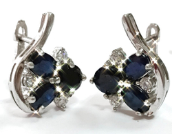 Ювелирные серьги из серебра,вставка сапфир,фианиты