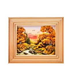 AMB-55/29 Картина «Мостик через реку» (с янтарной крошкой) дер.рамка 7х9